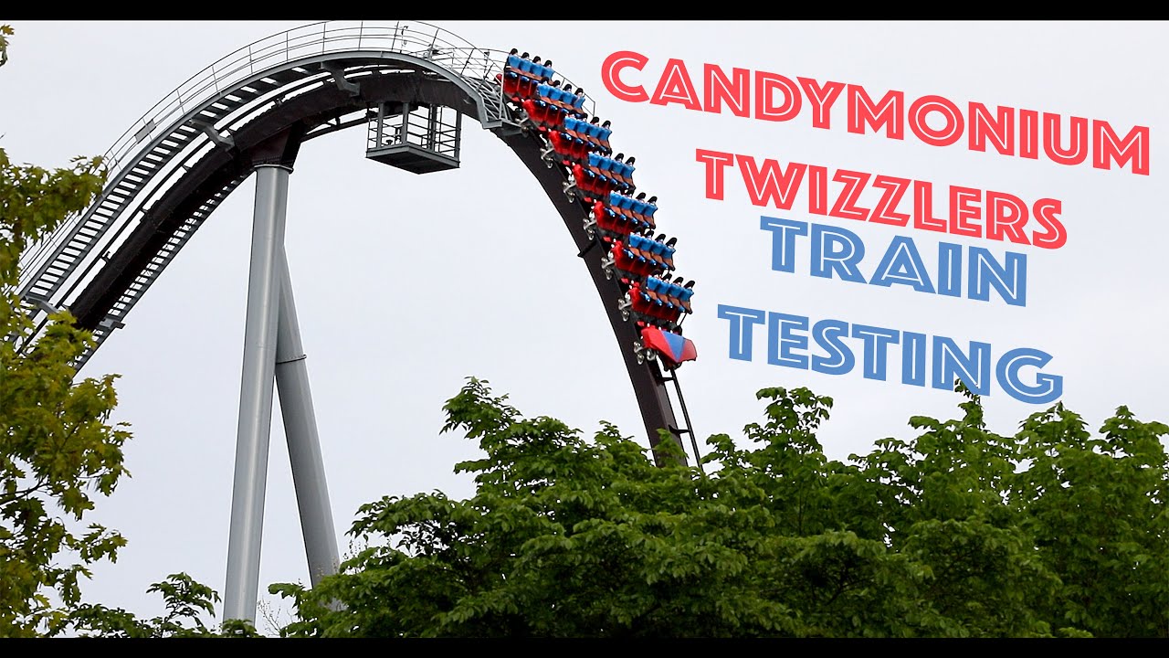 CANDYMONIUM TWIZZLERS TRAIN TESTING New B&M hyper coaster at Hersheypark Chocolatetown