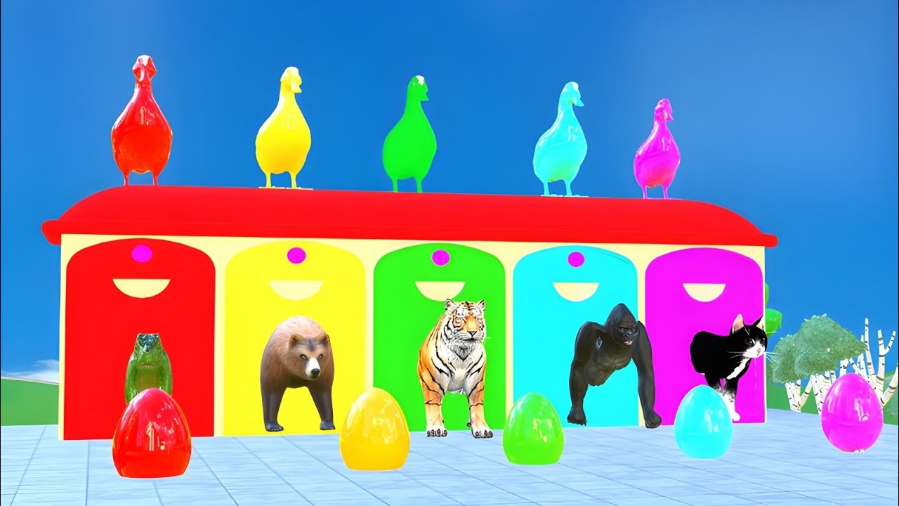 Long slide game with elephant cat gorilla hippopotamus tiger bear 