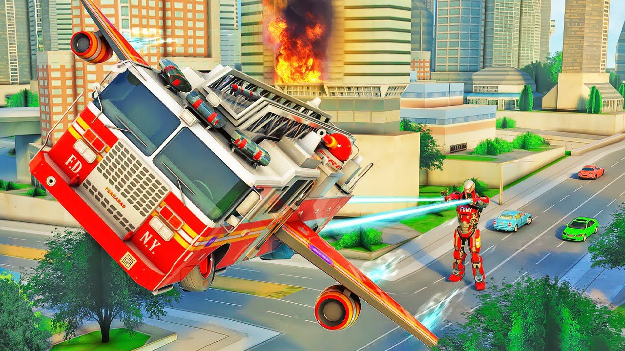 Flying Firefighter Truck Transform Robot Games - Android Gameplay