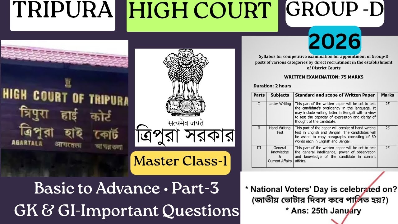 Tripura High Court Group D Exam 2026 | GK on Tripura History, Polity & GI 2026