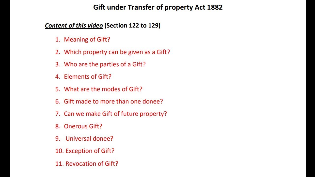 Gift under Transfer of property act | Section 122 to 129