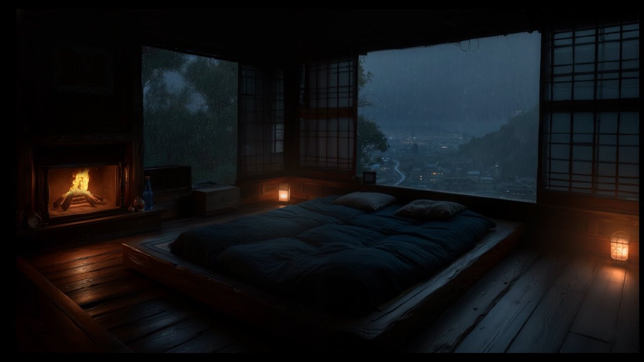 Gentle Rain Sounds on a Cabin Window 🌧 (No Ads) | Peaceful Dark Room for Deep Sleep & Relaxation