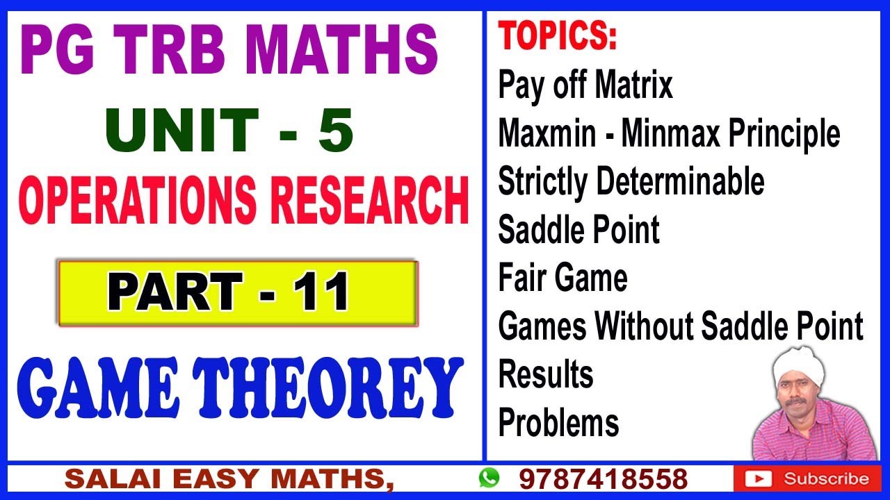 PG TRB MATHS | UNIT 5 | OPERATION RESEARCH | PART 11 | GAME THEOREY | MAXMIN - MINMAX PRINCIPLE |PBM