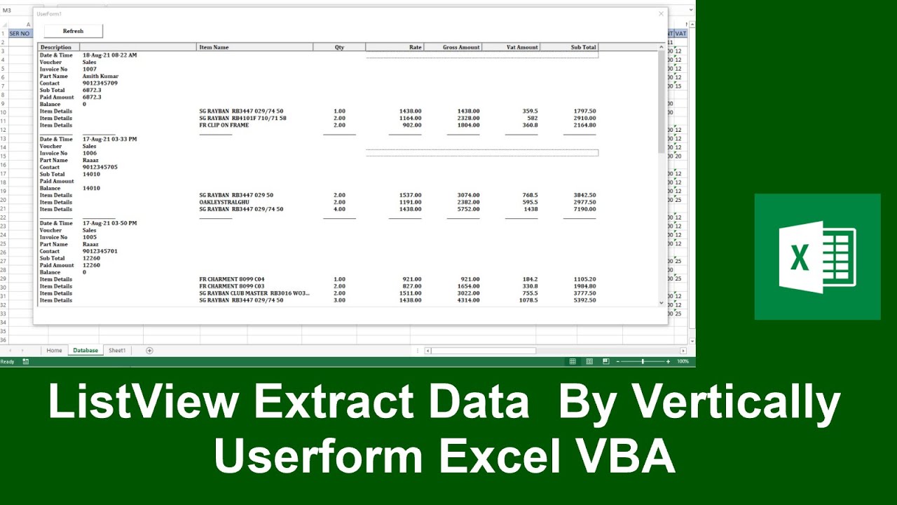 How to ListView Extract Data By Vertically Excel VBA