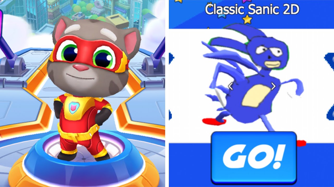 Talking Tom hero dash vs Go Sanic goo! (Android,iOS) - Super Tom vs Classic Sanic 2D