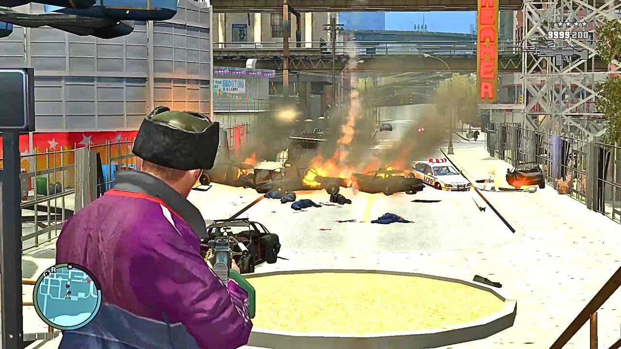 GTA 4 - NIKO -  EPIC SHOOTOUT AT FUNFAIR + FIGHT WITH SWAT & POLICE + FOUR STARS
