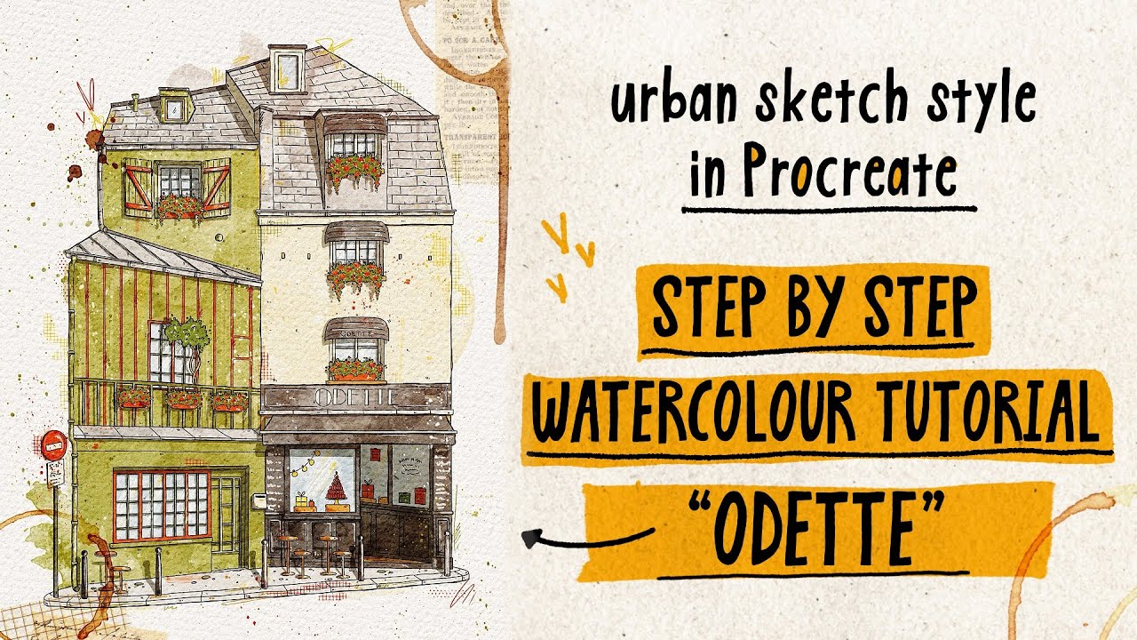 How To Colour With Watercolors in Procreate: Step-by-Step Paris Cafe Colouring Page walk through