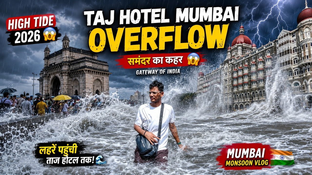 Taj Hotel Mumbai Overflow 😱 | Gateway of India High Tide 2026 | Mumbai Monsoon Travel Vlog 🇮🇳