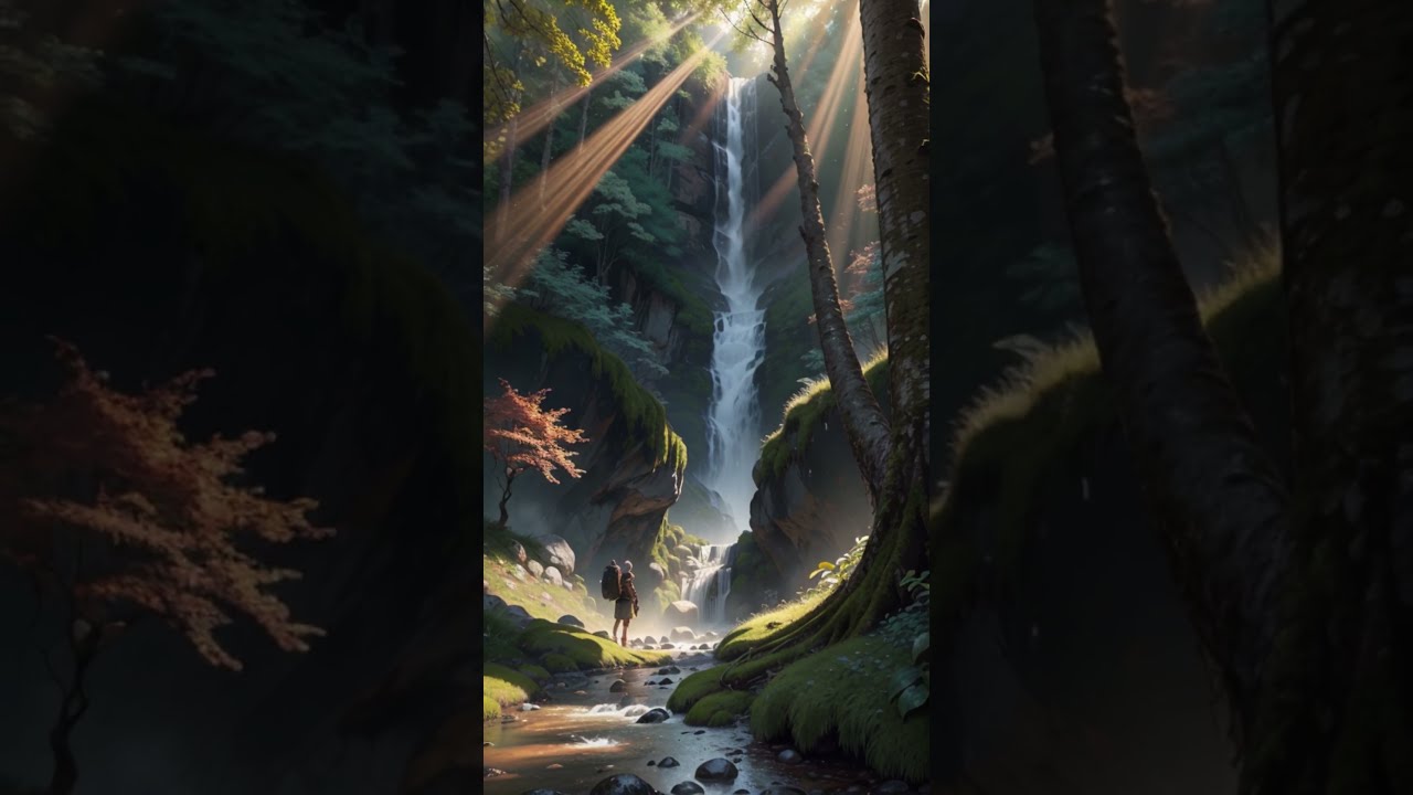 A brave explorer with a map and a loyal dog stands amidst a lush forest ...