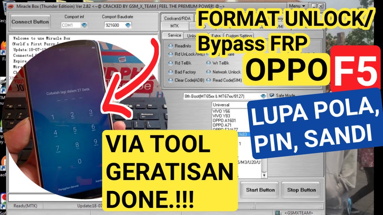 OPPO F5 CPH1723 RESET POLA/PIN PATTERN UNLOCK SCREEN MIRACLE CRACK 100% TESTED