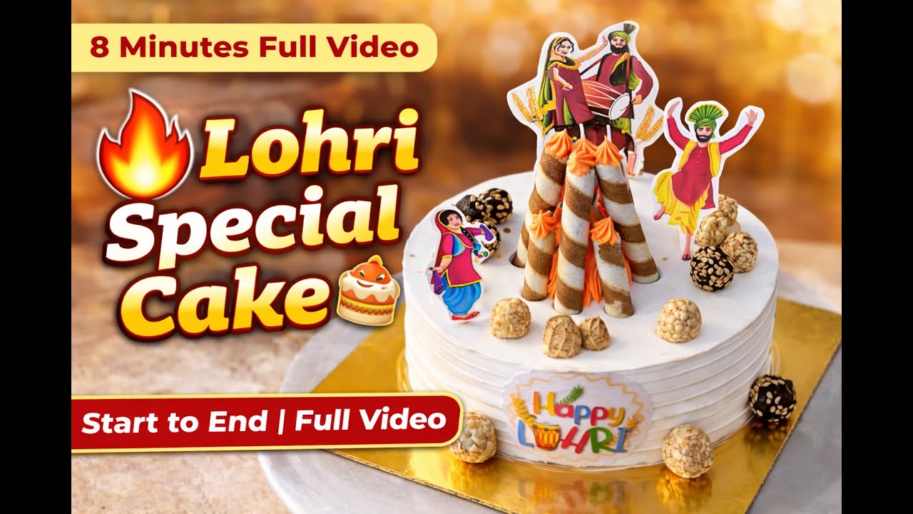 Happy Lohri Special Cake 🎂🔥 | Lohri Theme Cake Making at Home | Full Video A to Z | #rincook #yt