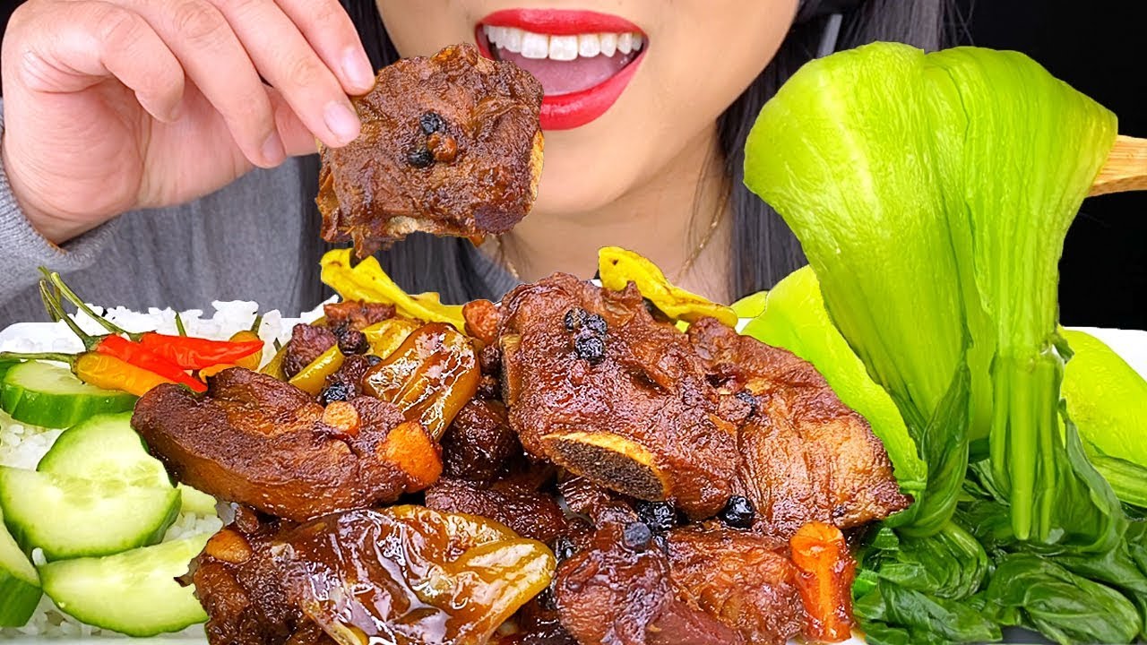 ASMR SPARE RIBS, RICE, Veggies (Crunchy Soft Eating Sounds) *No Talking* ASMR Phan
