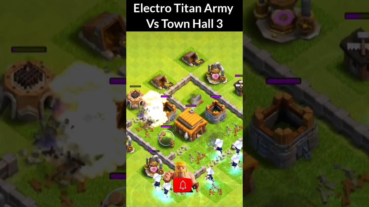 Electro Titan Army Vs Town Hall 3(Electro Titan Vs Every TownHall)#clashofclans #coc #viral #shorts