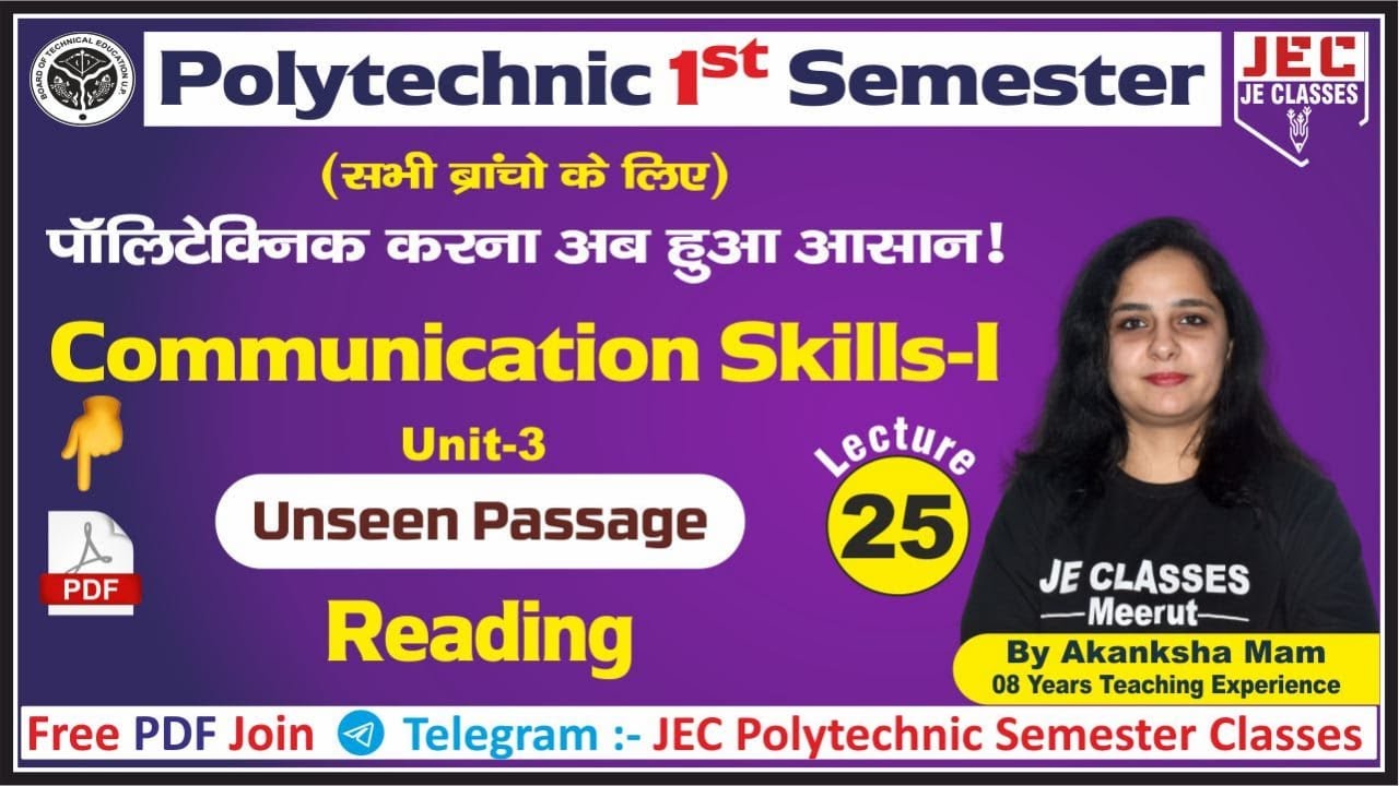 #25 UPBTE Polytechnic First Semester Communication Skills |Diploma 1st Sem. Communication Skills JEC