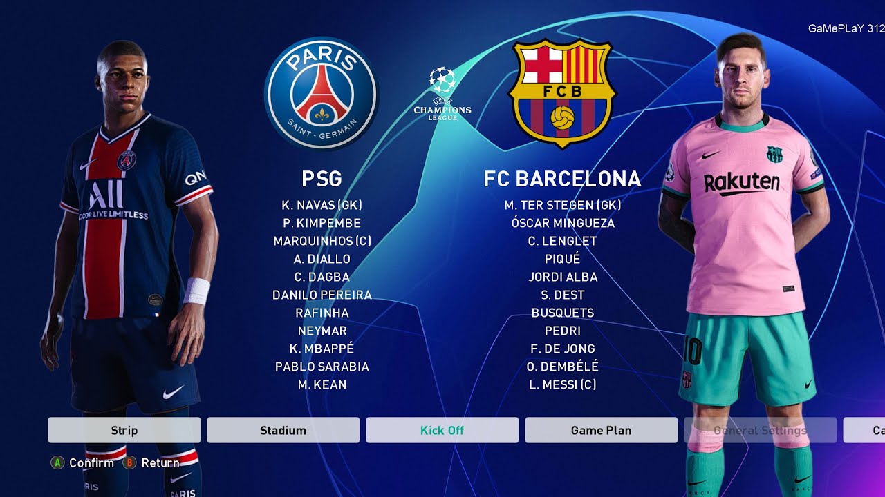 PES 2021 - PSG vs Barcelona - UEFA Champions League UCL - Gameplay - Messi vs Mbappe, Neymar Jr