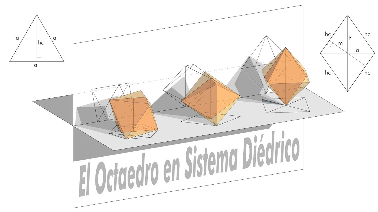 El Octaedro en Sistema Diédrico - Teoría - Sección Principal - Apoyado en Cara, Arista y Vértice