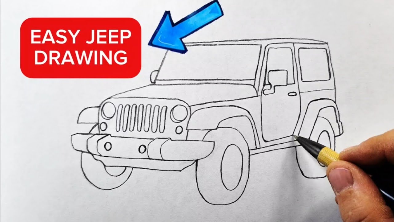 How to Draw a Jeep Car Step by Step | Easy Jeep Drawing for Beginners