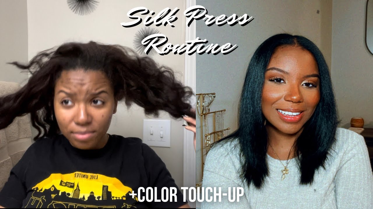 AT HOME SILK PRESS ROUTINE FOR NATURAL HAIR + COLOR REFRESH!!!