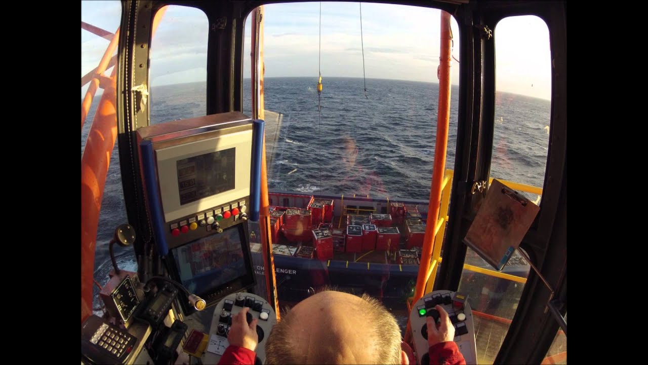 Working the crane on a North-sea rig.