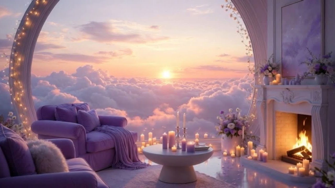Ethereal Sunset Clouds & Relaxing Piano for Deep Sleep  ✨Cozy Lilac Ambience