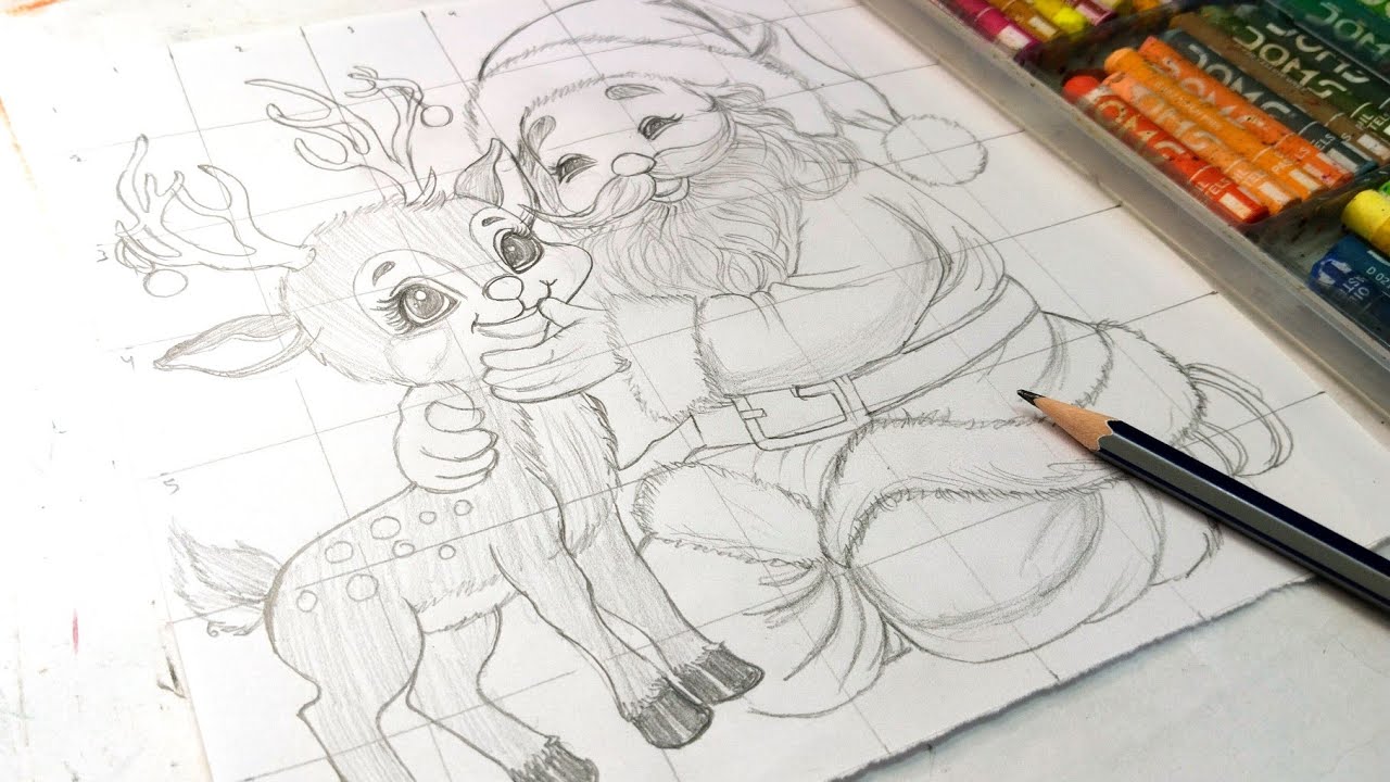 Santa Claus with reindeer drawing easy,Merry Christmas drawing easy,drawing tutorial,Pencil Sketch 