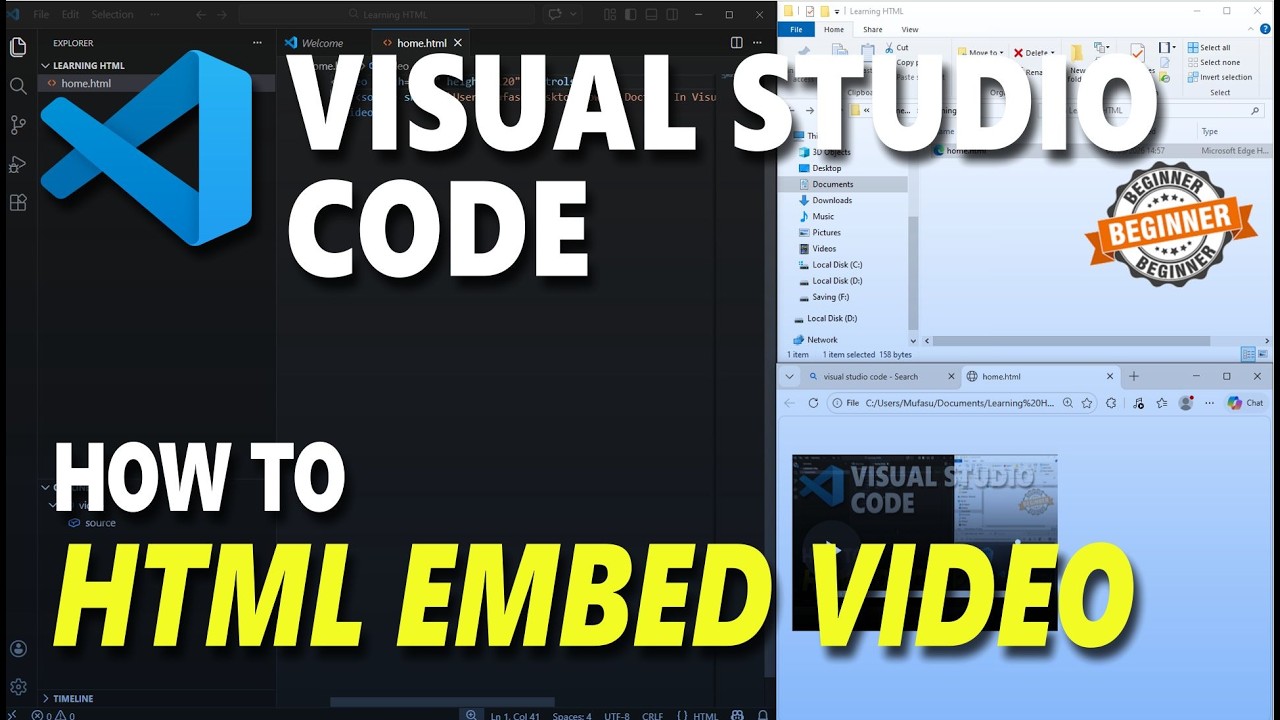 Visual Studio Code HTML How To Embed Video
