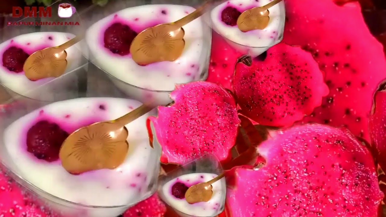 puding creamy buah naga segar dan enak