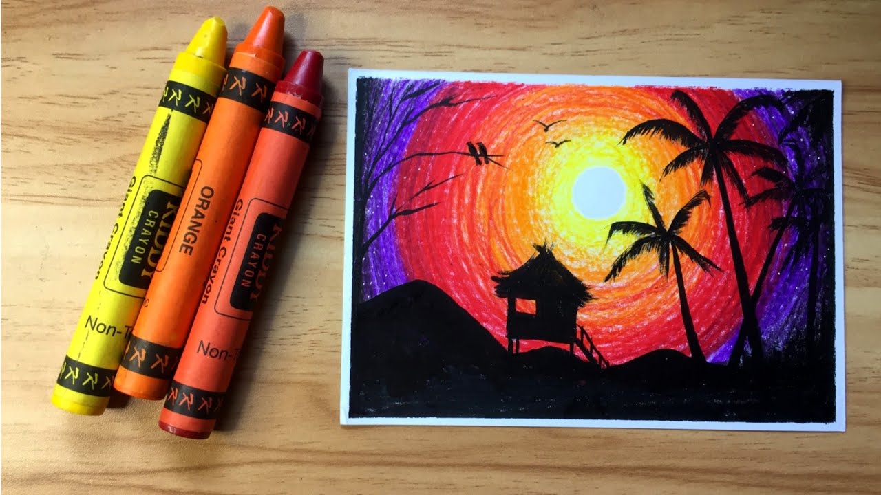 Sunset Silhouette Scenery using Kiddy Crayons 8 colors
