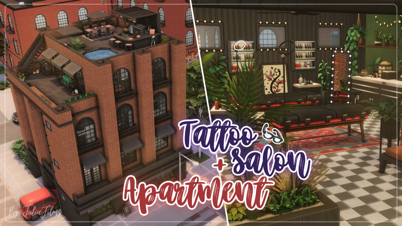 Тату-салон + Жилье🖤│Строительство│Tattoo salon+Apartment│SpeedBuild│NO CC [The Sims 4]