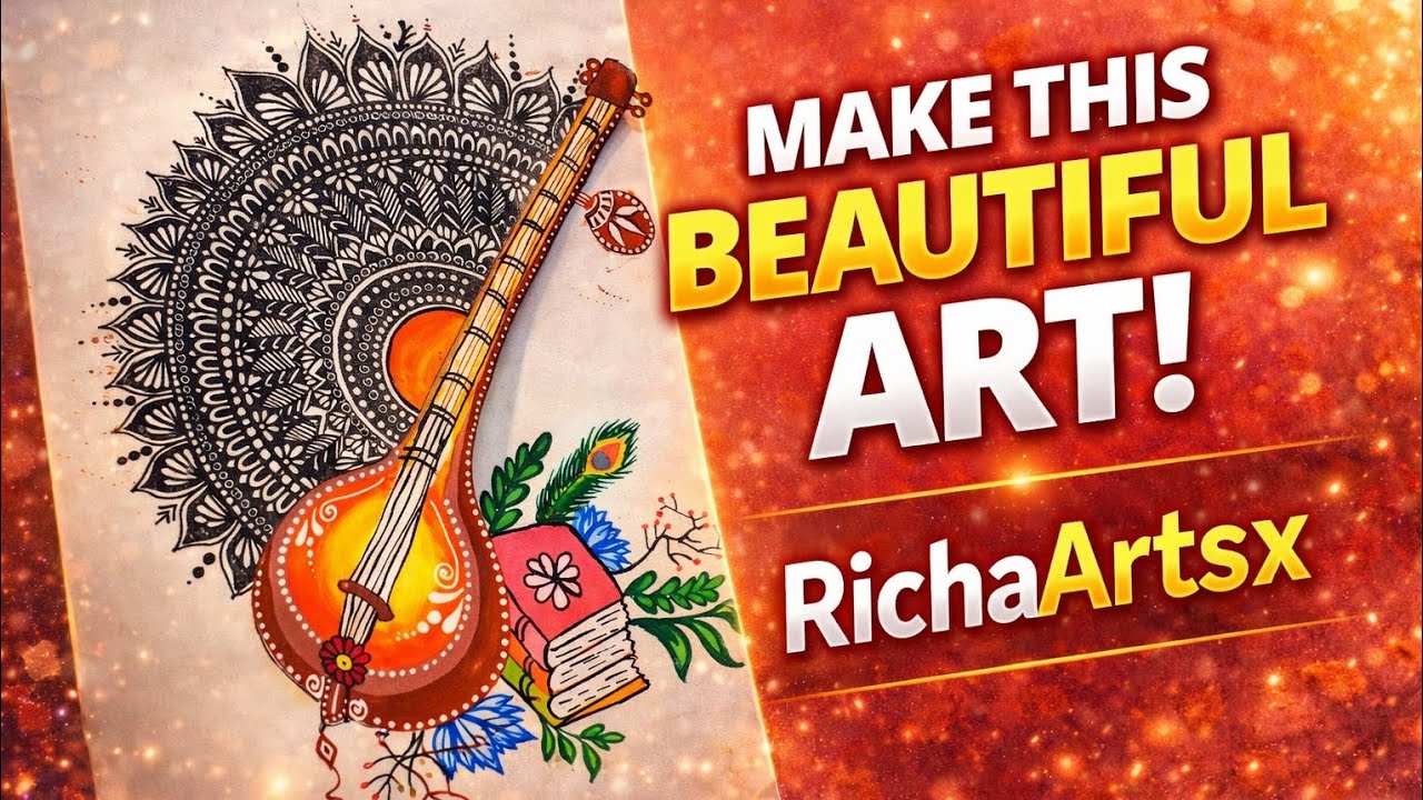🎨 Make This Beautiful Maa sarswati veena | Indian Traditional Mandala & Veena Drawing ✨#stepbystep 