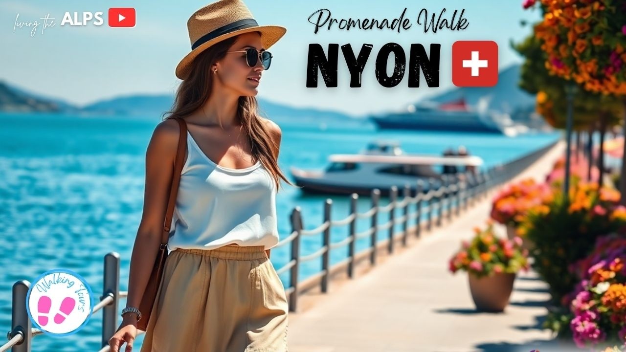NYON Colourful Promenade on Lake Geneva I 4K Alps Village in Summer