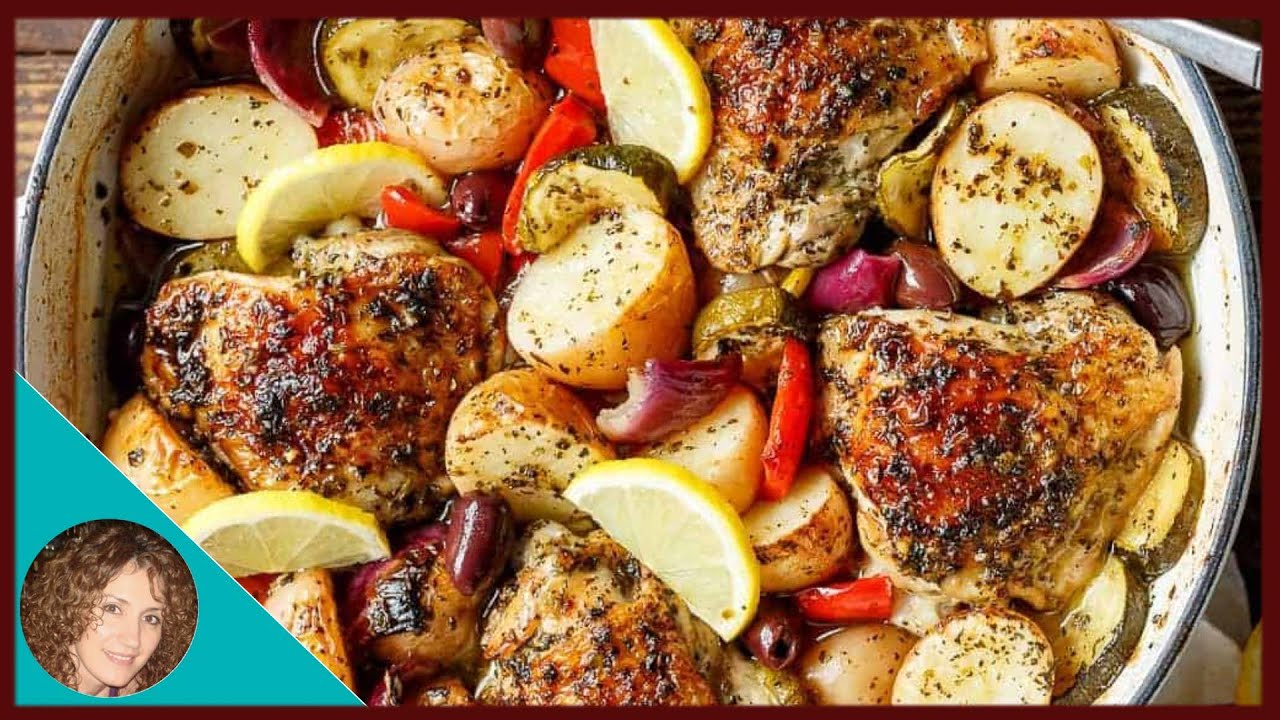 Lemon Garlic Herb Chicken  And Potatoes | Mediterranean Style Lemon Garlic Chicken Recipe