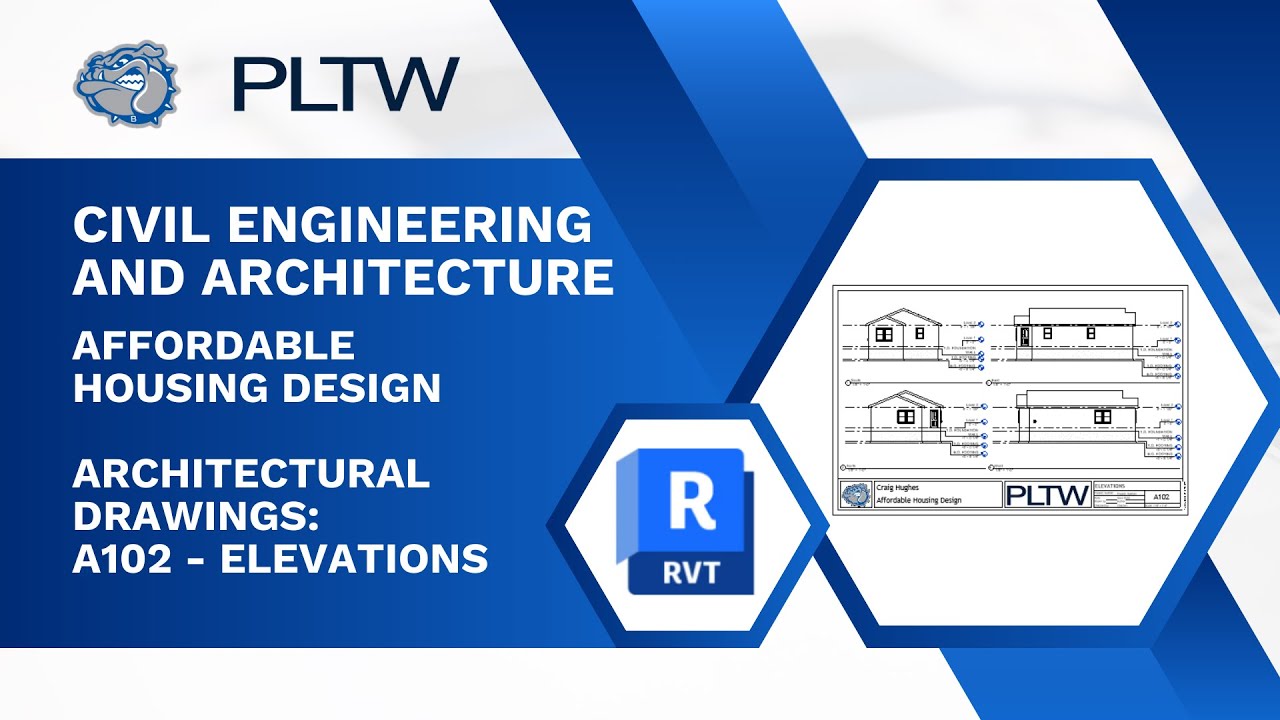 PLTW CEA - Revit 2026 - Проектирование доступного жилья. Архитектурные чертежи: A102 - Фасады.