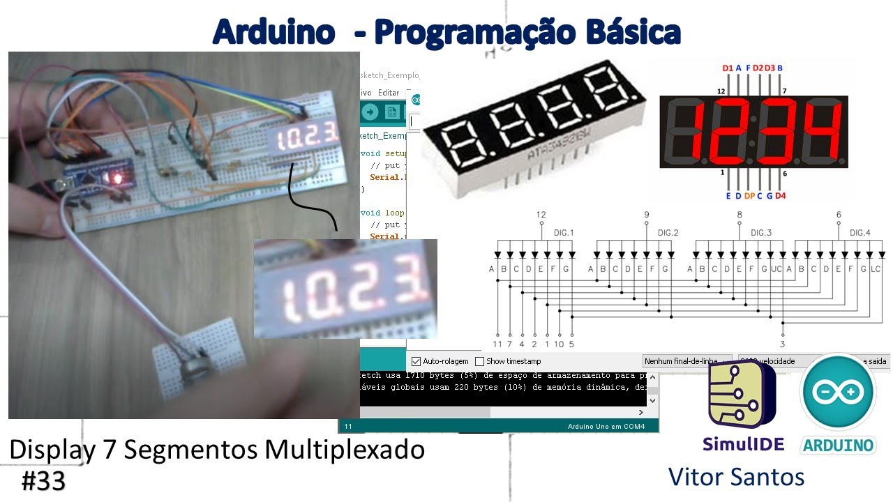 Display de 7 segmentos com 4 dígitos Multiplexado no Arduino