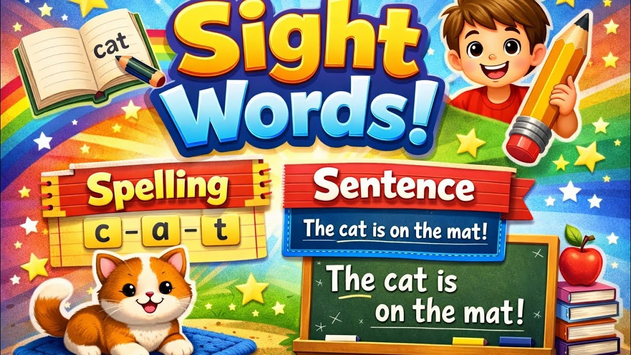 Sight words with spelling and sentence |