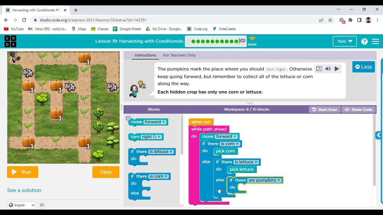 Code org Lesson 19 Harvesting with Conditionals
