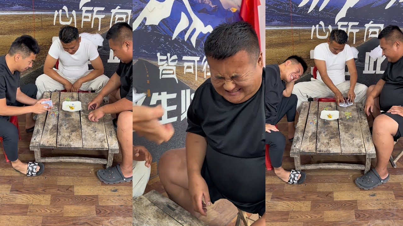 A new way to play cards: flicking each other on the forehead.#funny#hilarious