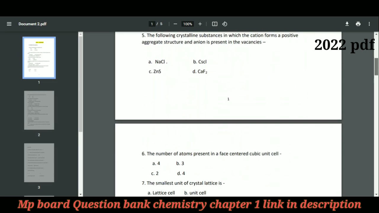 Question Bank English ||  Mp board 2021 -2022 || Chemistry Chapter 1 ||Free Download Pdf