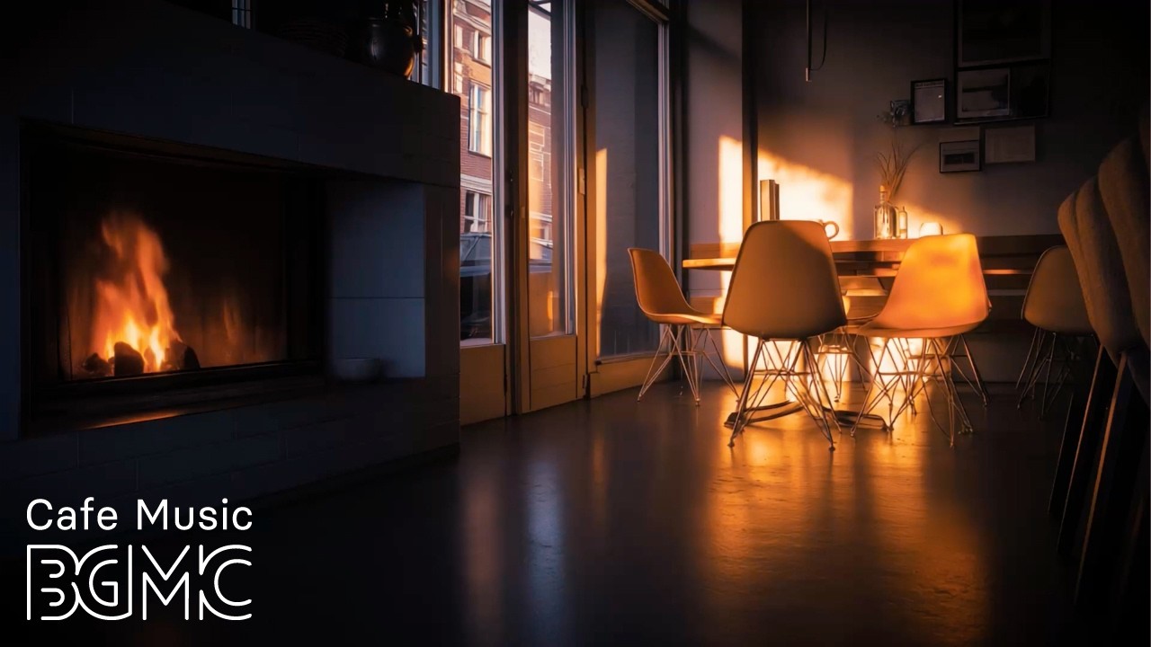 4K Cozy Fireplace Cafe ☕️ Crackling Fireplace Jazz | Cafe Music Jazz for Study & Focus