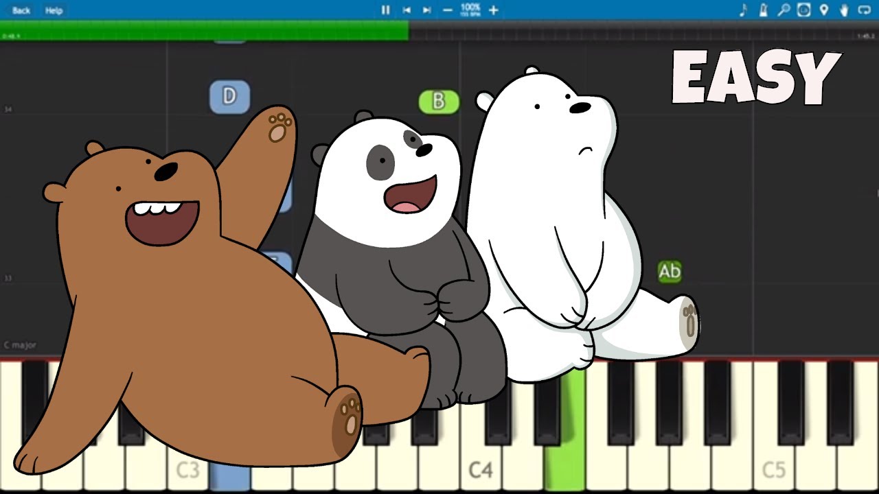 We Bare Bears Theme Song - EASY Piano Tutorial