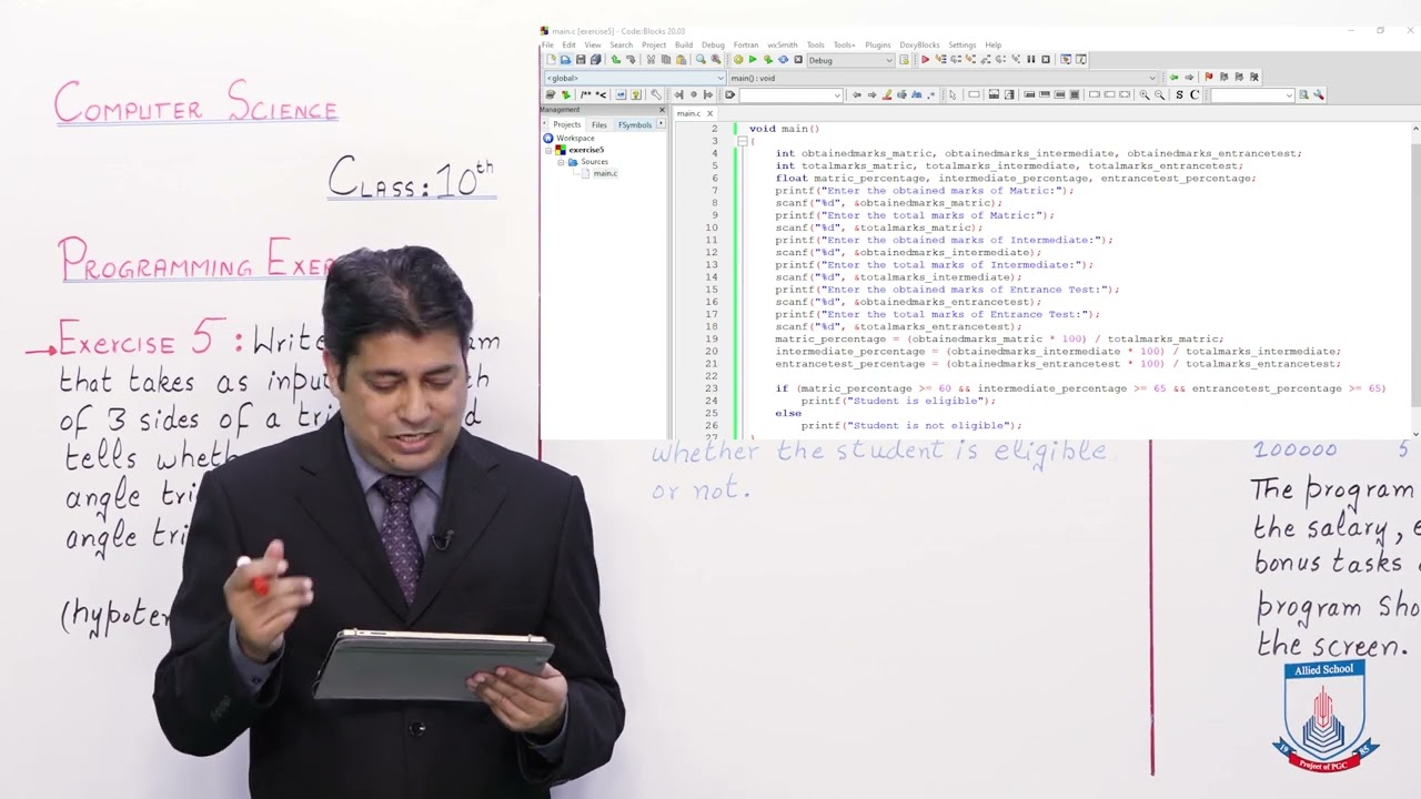 Class 10 - Computer Studies - Chapter 3 - Lecture 11 - Programming Exercises: 5 to7 - Allied Schools