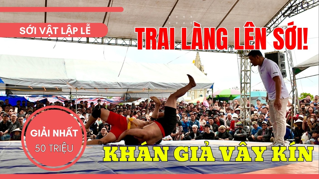 Trai làng tranh tài sôi nổi, khán giả vây kín sới vật Lập Lễ | Hải Phòng