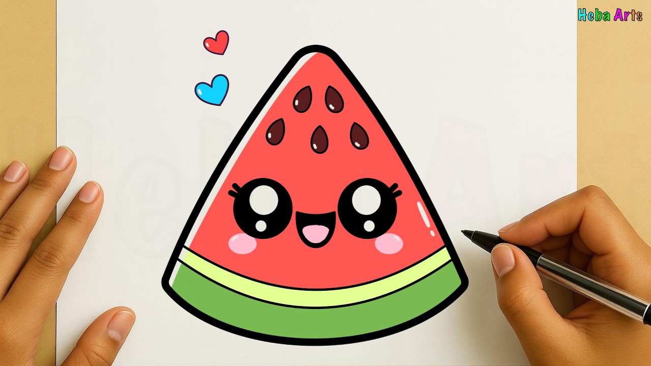 How to draw a cute Watermelon slice step by step / Easy drawing / Drawing tutorial for beginners