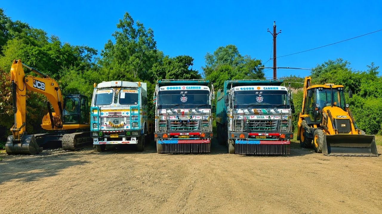 JCB 3Dx 🟡Backhoe Machine Loading Mud in 2 TATA Signa Truck 🚚 | Swaraj 855 Tractor | Bharatbenz Truck