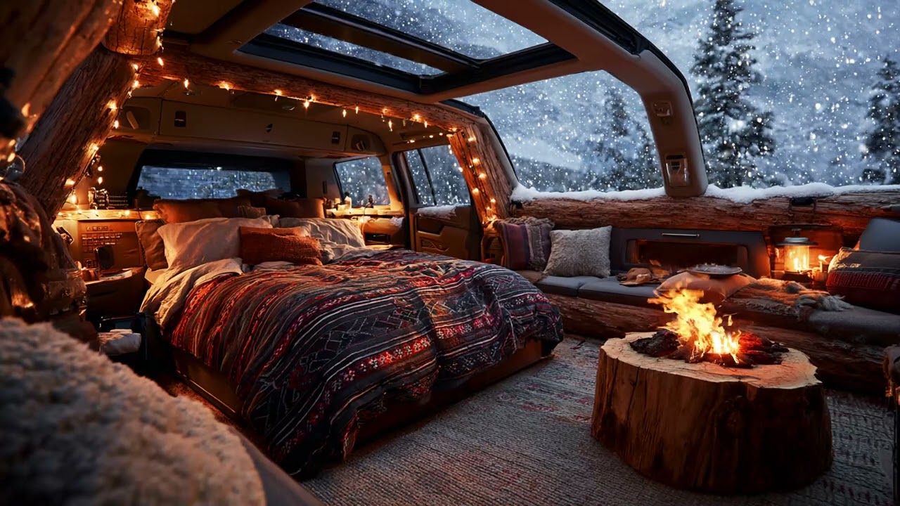 Steady Snowfall on Van Roof at Night | Gentle Winter Sounds for Light Sleep and Naps