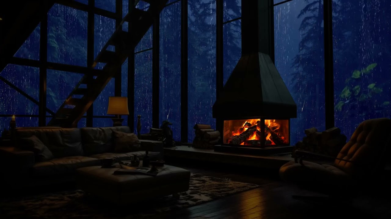 Night Rain & Fireplace in a Hidden Forest Loft 🌧🔥 Relaxing Ambience for Deep Sleep