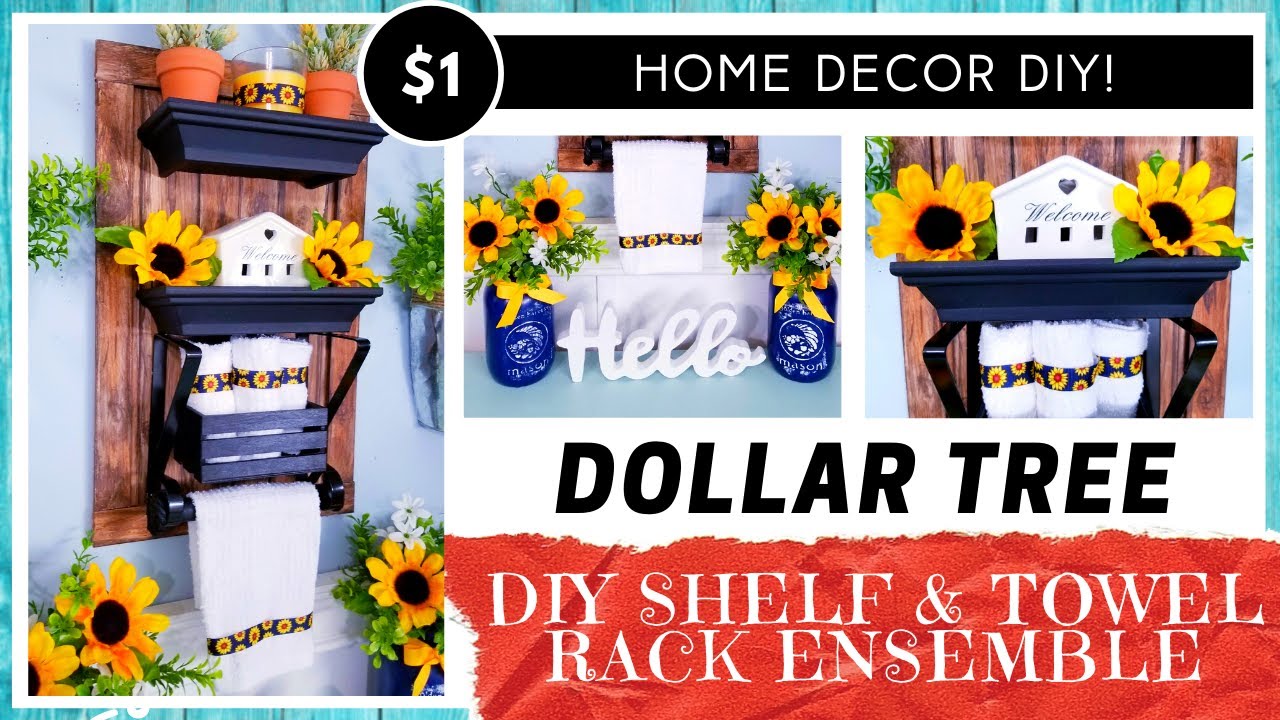DIY DOLLAR TREE Floating Shelf & Towel Rack Ensemble | Bathroom & Kitchen Decor | Farmhouse | $1 DIY