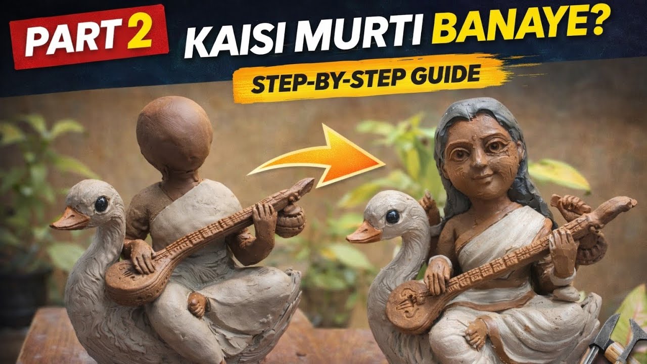 Saraswati Mata Clay Sculpture Making ,Clay Art Making, मिट्टी से बनी सरस्वती माता मूर्ति 