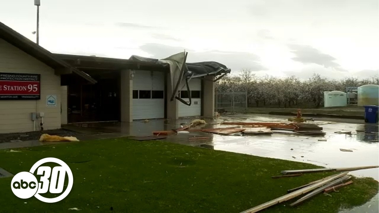 Strong storm winds blows part of roof off Fresno County CAL FIRE station