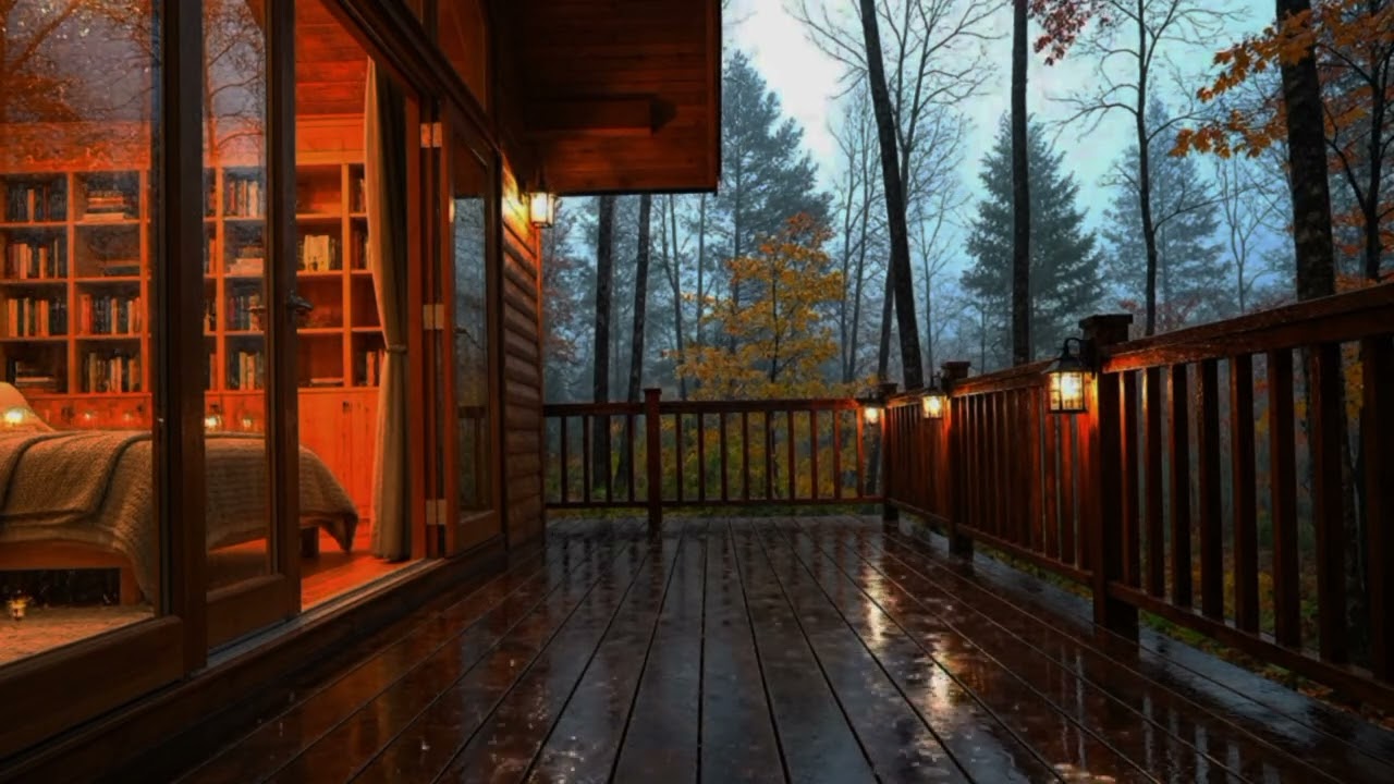 Cozy Rainy Forest Cabin Porch | Gentle Drizzle & Relaxing Rain Sounds for Deep Sleep
